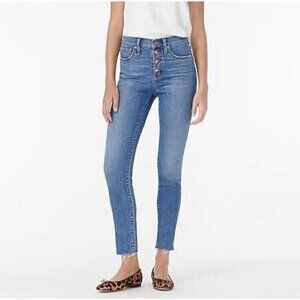 J. Crew Raw Hem Button Fly High Rise 9" Size 25  Ankle Length Medium Wash EUC